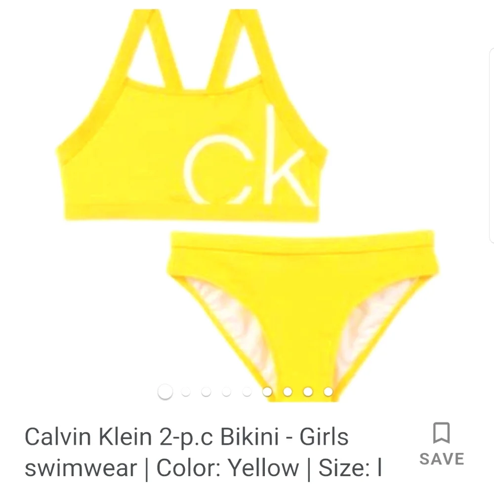 Calvin Klein Girls Swimsuit 2 Piece Bikini Yellow Size 8 - 10